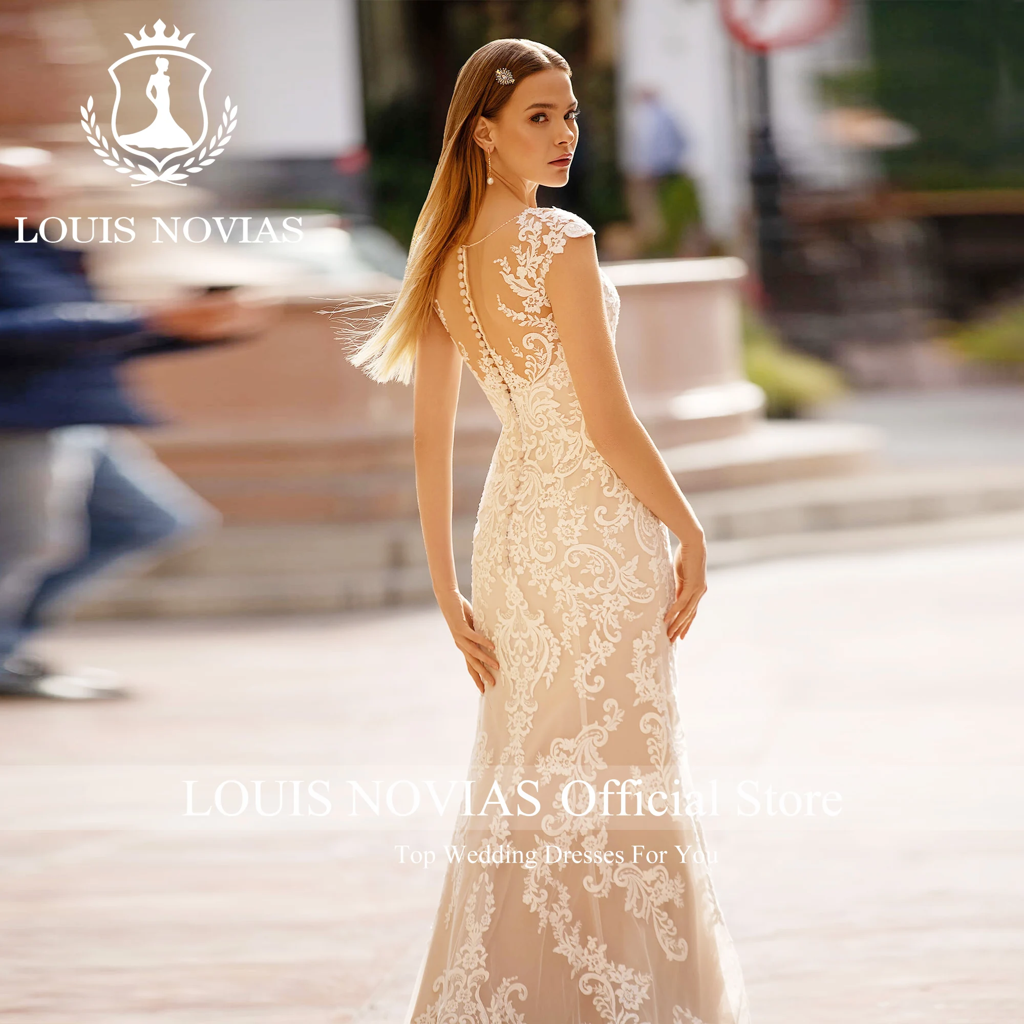 

LOUIS NOVIAS Mermaid Wedding Dress Bride Classic Deep V-neck Detachable Train Wedding Gown Vestidos Elegantes Para Mujer
