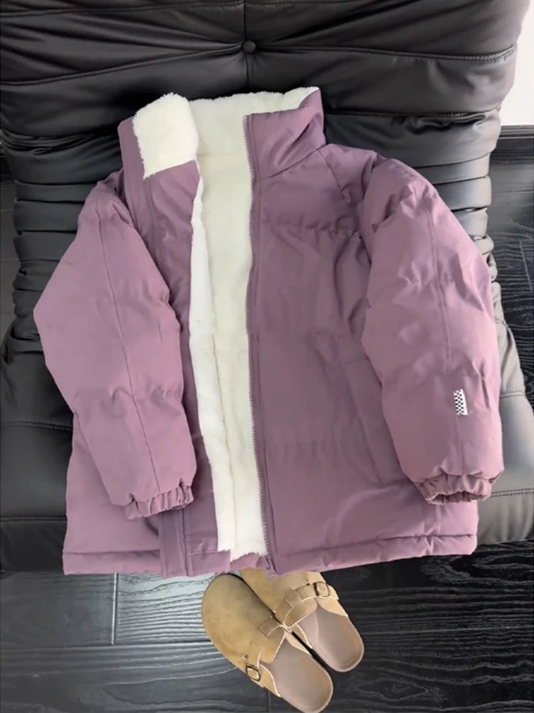 

Harbin Northeastern Men's Thiened Winter Cotton Jaet Lamb Fur Lined Warm Coat Youth Faion Casual Long Sve Stand Collar