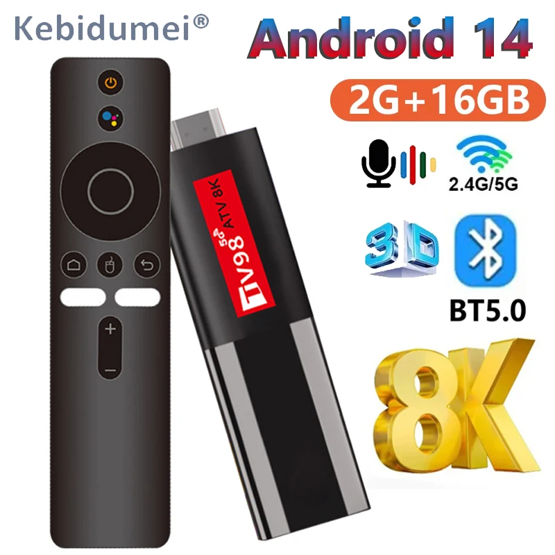 TV98 TV Stick Android 14 Smart ATV Supporto 8K Video 4K BT5.0 WiFi6 Allwinner H618 Quad Core Cortex A53 Smart TV Box remoto vocale