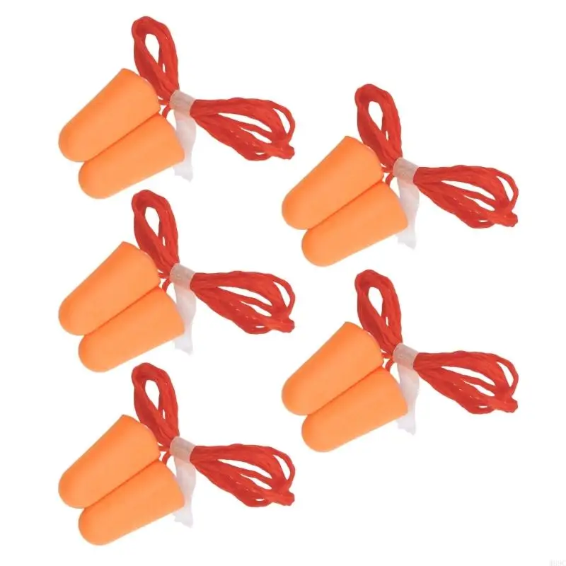 W89C 5 pares Plausos para oreja espuma Reducción ruido Paplug con protecciones oreja cordón cancelando tapones