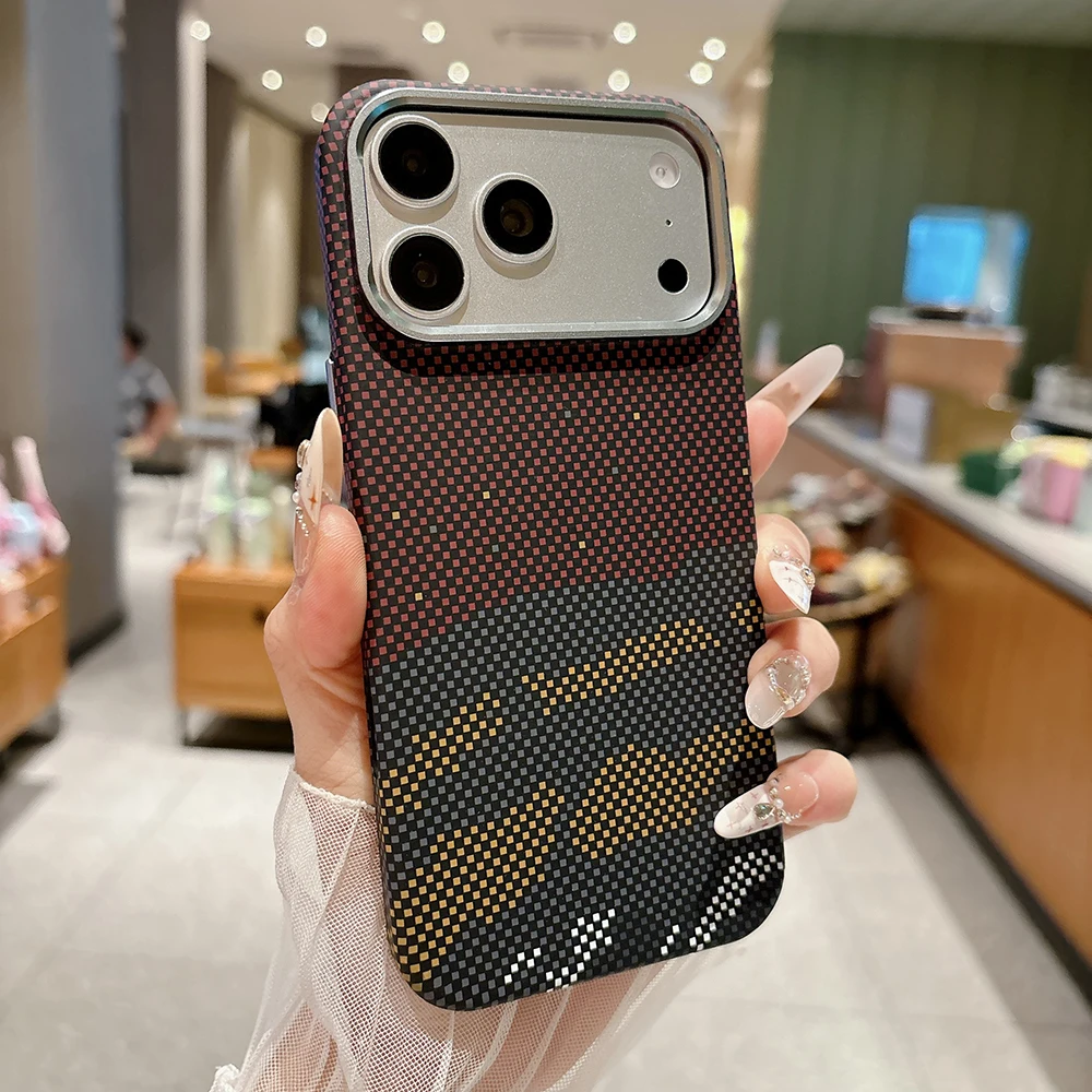 Kohlefaser-Textur Magnetische Hülle für iPhone 17 16 15 14 13 Pro Max Air Ultradünne Legierungs-Linse Kabelloses Laden für Magsafe Cover – Detail 4
