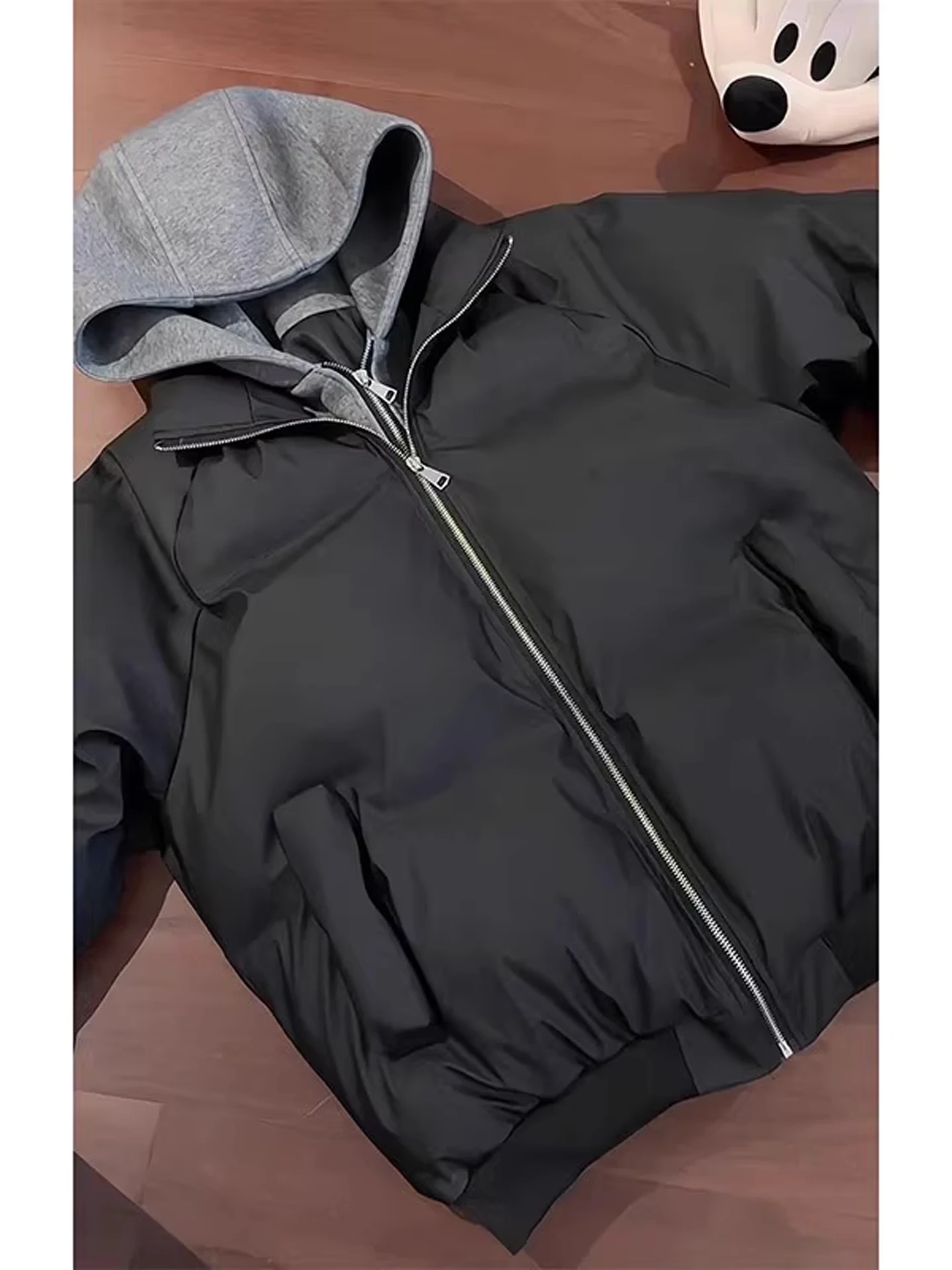 

American Sle Thiened Hooded Cotton Jaet Men's Winter Faion Brand Warm Neline Coat Stand Fit Pure Color Zipper Cl...