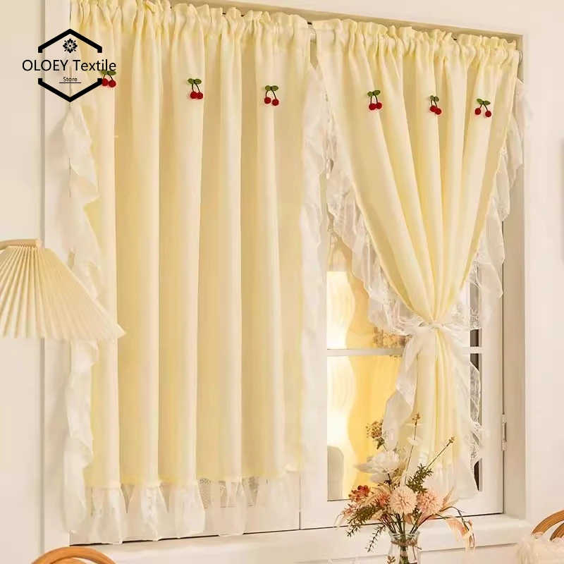 

French Cream Sheer Lace Ruffle Curtains for Girls Princess Room Short Window No Drill Light Filtering Drapes Custom Tulle