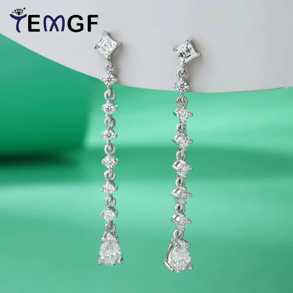 

TEMGF Full Zircon/Moissanite Tassel Earrings 925 Sterling Silver Long Drop Ear Studs for Women Sparkle Fine Jewelry Face-framing