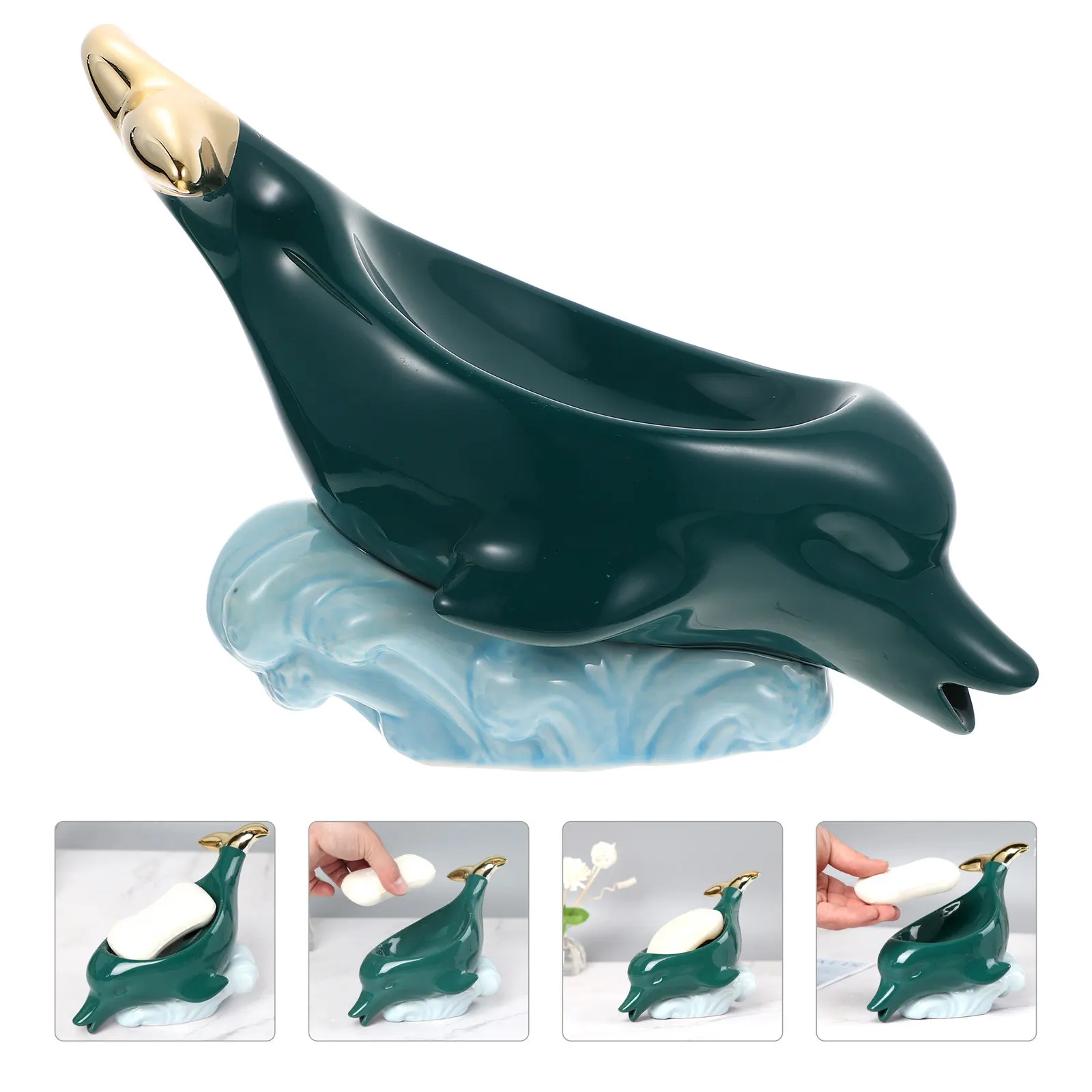 

Creative Dolphin Shaped Soap Holder Ceramic Drainable Soap Tray for Bathroom Desktop Storage Nordic Style Home Supply