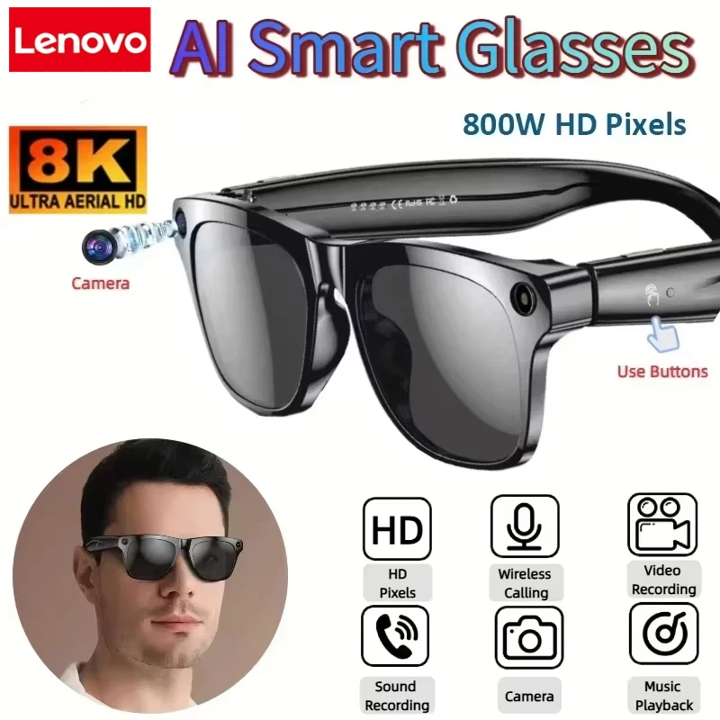 

Умные очки Lenovo 8K HD AI с фотохромными линзами, многофункциональные, с Bluetooth-звонками, голосовым помощником, музыкальным плеером, функцией перевода и камерой