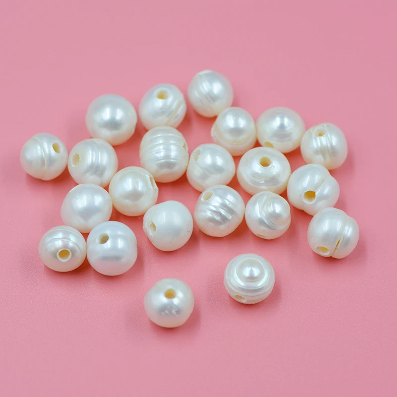 

500pcs High quality 9-10mm White Freshwater Round Potato Pearls With 2mm Hole