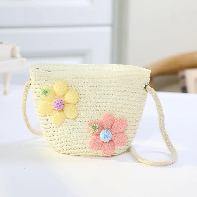 New Straw-woven Girls' Summer Lightweight Children's Cute Small Shoulder Bag Coin Purse And Sweet Beach Small Bag
