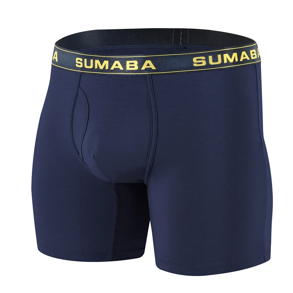 Jinshi Men's Boxer Briefs Long Leg Bamboo Breathable Open Fly Boxers No Ride Up With Flex Waistband Boxers