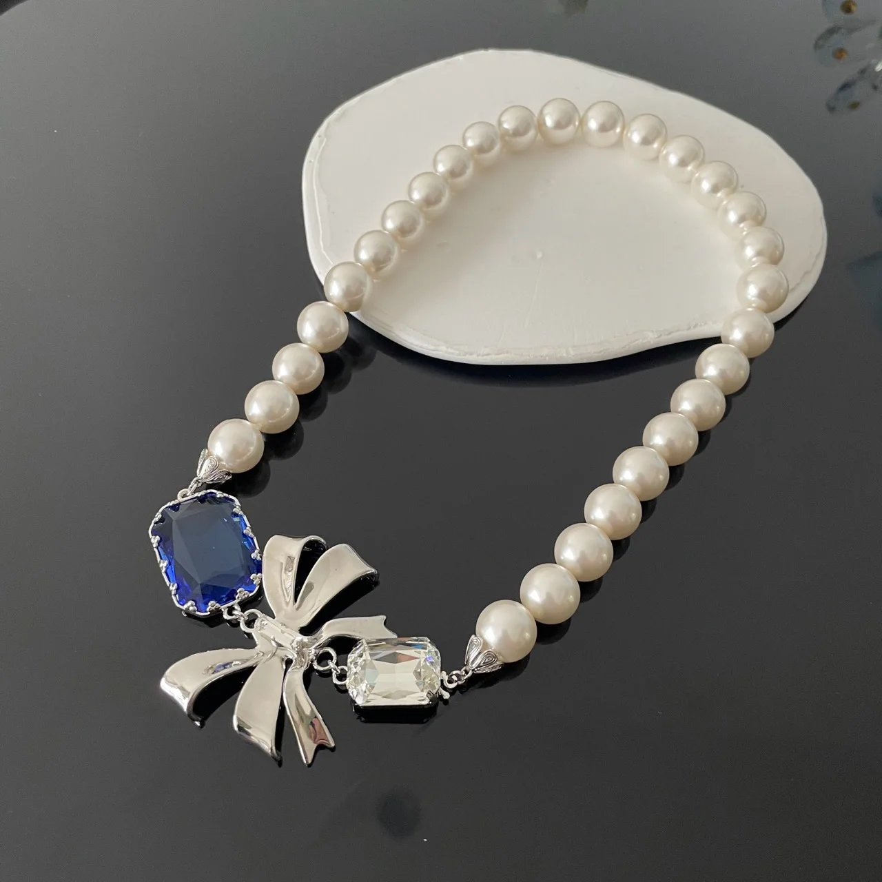 Kleine En Trendy Damesstrik, Grote Parel, Elegant Temperament, Blauwe Zirkoon Ketting, Geef Een Vriend Een Verjaardagscadeau