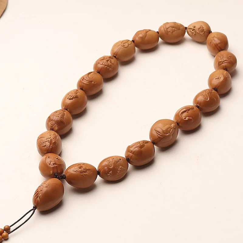 Hand Carved Unbuddha Relief Olive Pit Bracelet Old Material High Polished Long String Olive Nut Wrist Toy for Wenwan Gifts