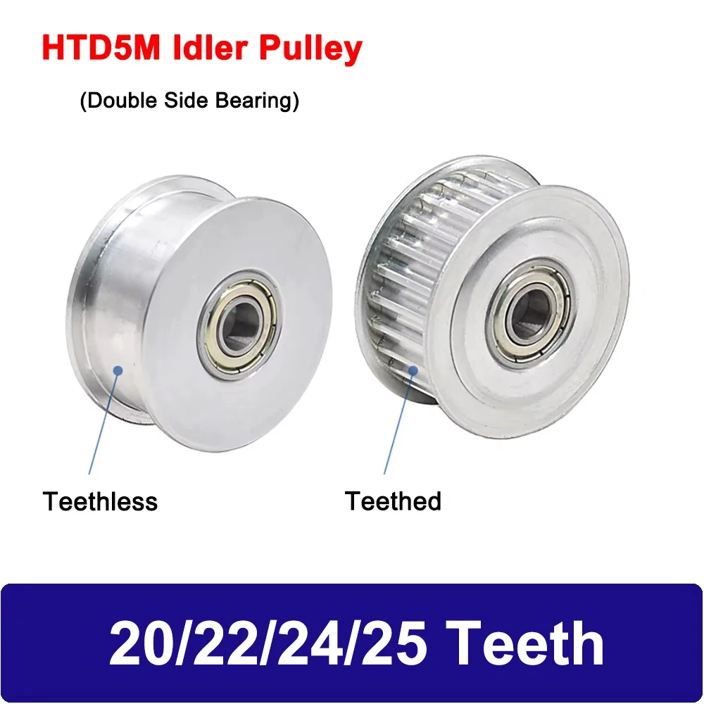 

1Pc HTD5M 20/22/24/25 Teeth Synchronous Wheel Idler Pulley Bore 5-15mm With Bearing For HTD 5M Timing Belt Width 10/15/20/25mm
