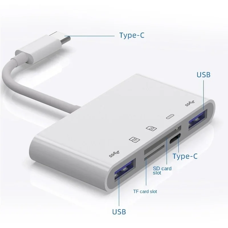 Tipo-C Multi Adaptador com conector USB, leitor de cartão TF para Macbook Laptop e mais, USB C Devices, 5 em 1