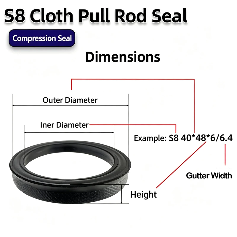 S8 Fabric-Cloth Oil Seal, Special For Shafts, Ring Type, Piston Rod 10x18x6x6.4, Press-Fit U-Shaped Hydraulic Cylinder Seal