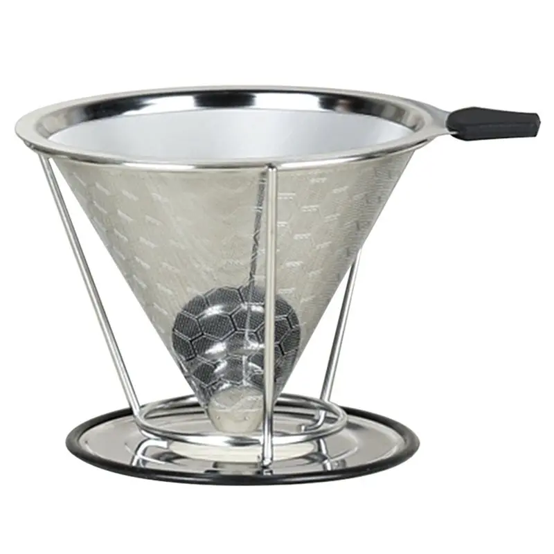 A36T-Double-Layer Stainless Steel Filter For Coffee, Coffee Funnel Type Drip Filter With Mounting Bracket, For Hand Grinding