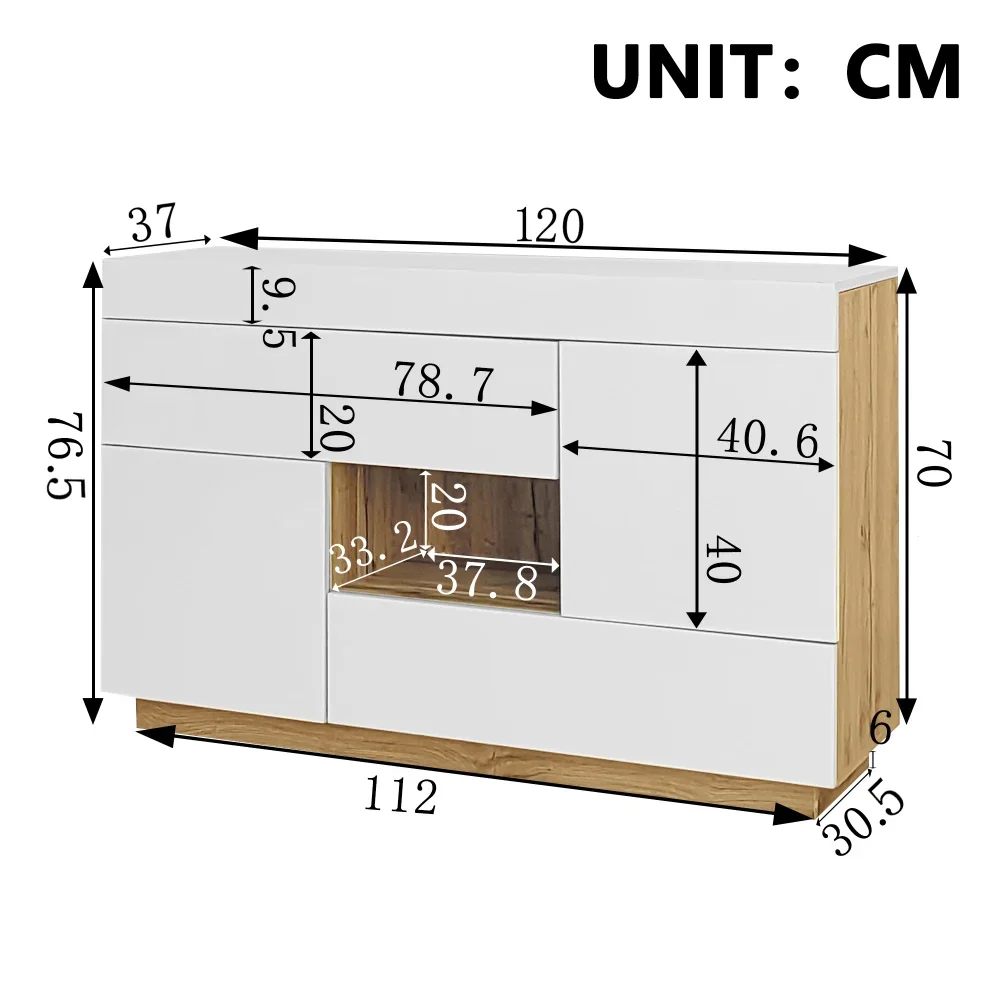 Dressoir, hoogglans dressoir, vitrine, met kleurveranderende LED-verlichting, met lades, voor woonkamer woondecoratie
