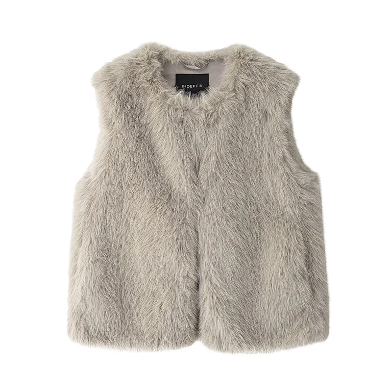 Winter Autumn Casual artificial fur Gray vest new women\'s Faux Fur Vest fashionable Sleeveless Waistcoat Female