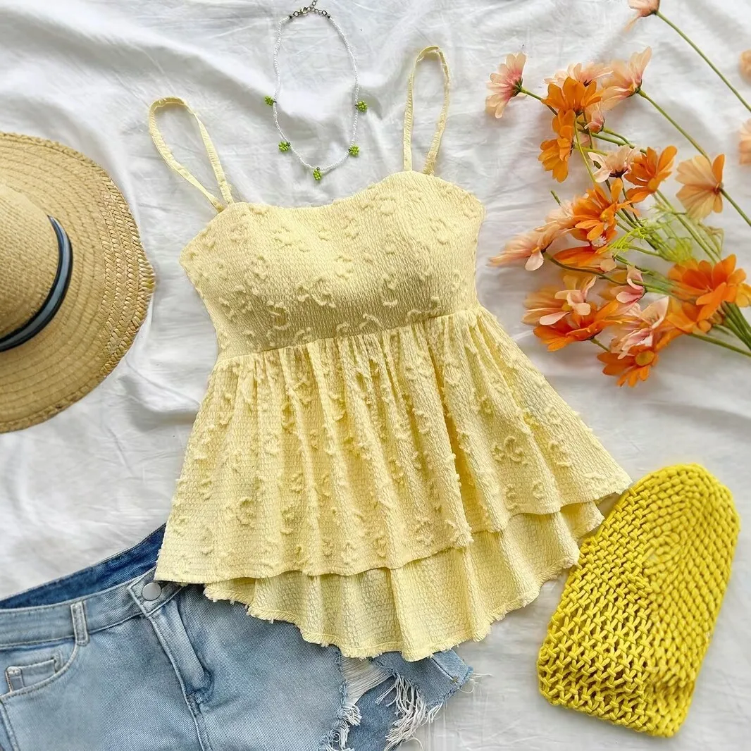 

Summer Women's Clothing Vintage Y2K Tanks Top Loose Fit Solid Color Cami Top For Sweet Vacation Style Polyester Blend