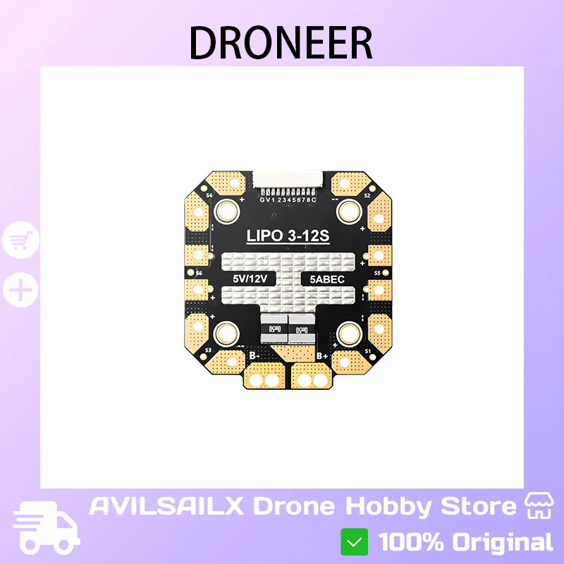 

PDB6-100AM Плата распределения питания FPV 3-12S Вход 5 В-3 А 12 В-3 А Выход для HS-P106M/P134M/P136M Дрон ESC