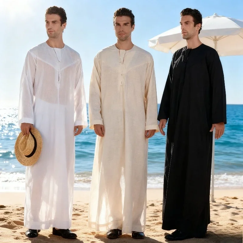 

Men's Solid Color Muslim Clothing Robe Long Sleeved Button Up Dress Pakistan Islamic Clothing Saudi Arabia Men's Robe