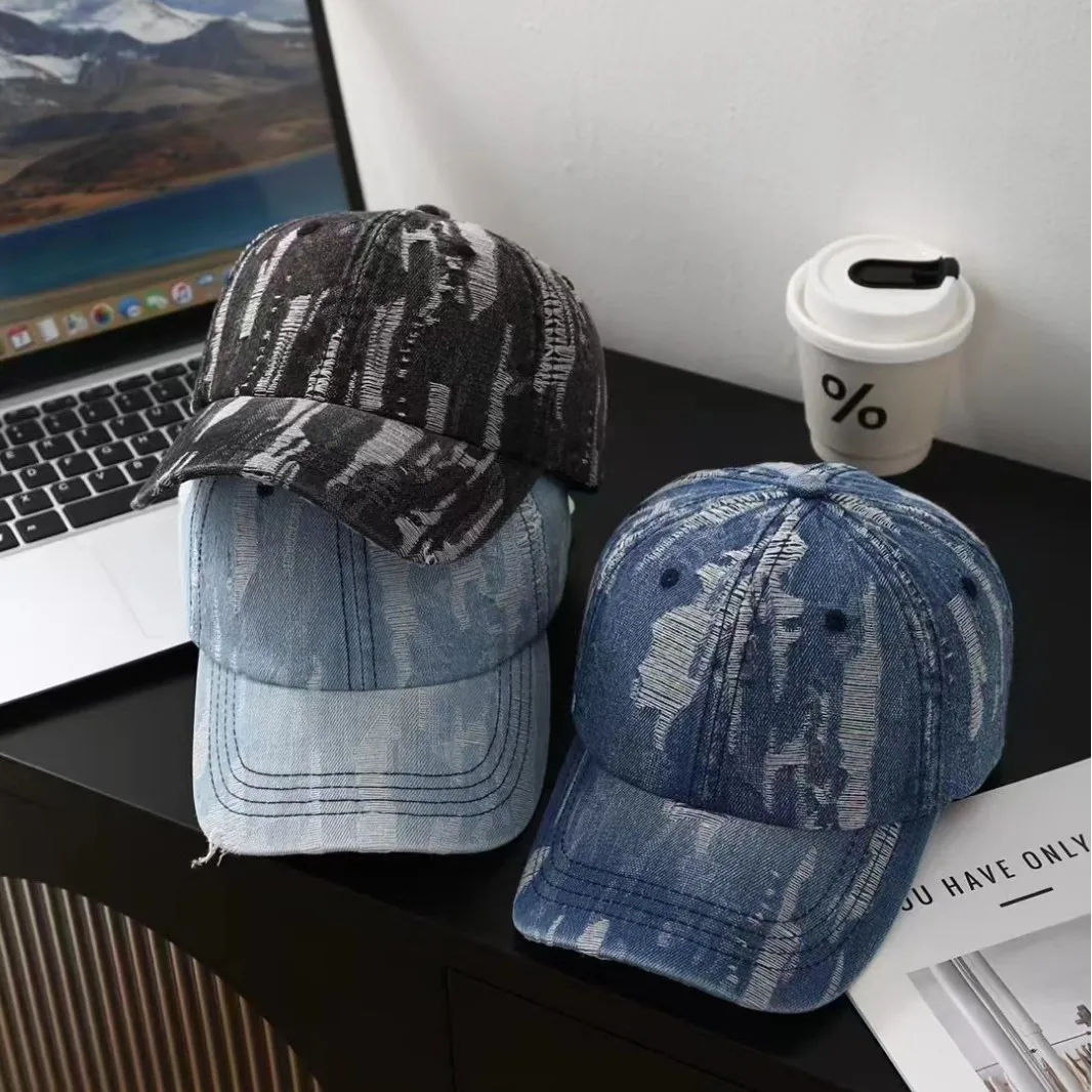 

denim baseball cap for men distressed fashion wasteland style hats
