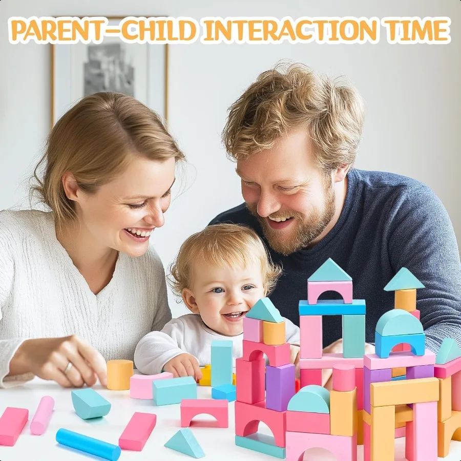 VigorFun 110 PCS 나무 빌딩 블록 세트 건설 스태킹 장난감 보관 가방 Montori 유치원 장난감 유아 Birt