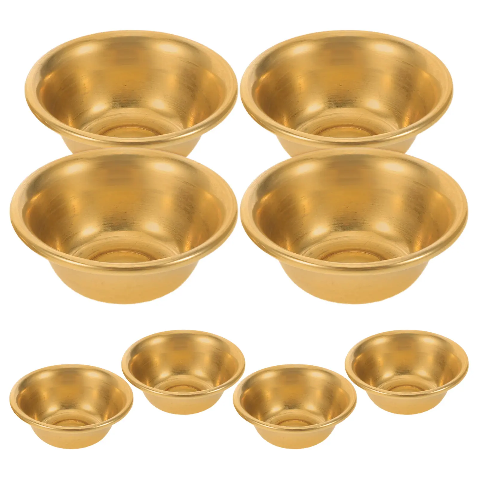 8Pcs Small Brass Buddhist Bowls Mini Copper Water Offering Bowls Decorative Ritual Cups for Temple Altars Meditation Prayer