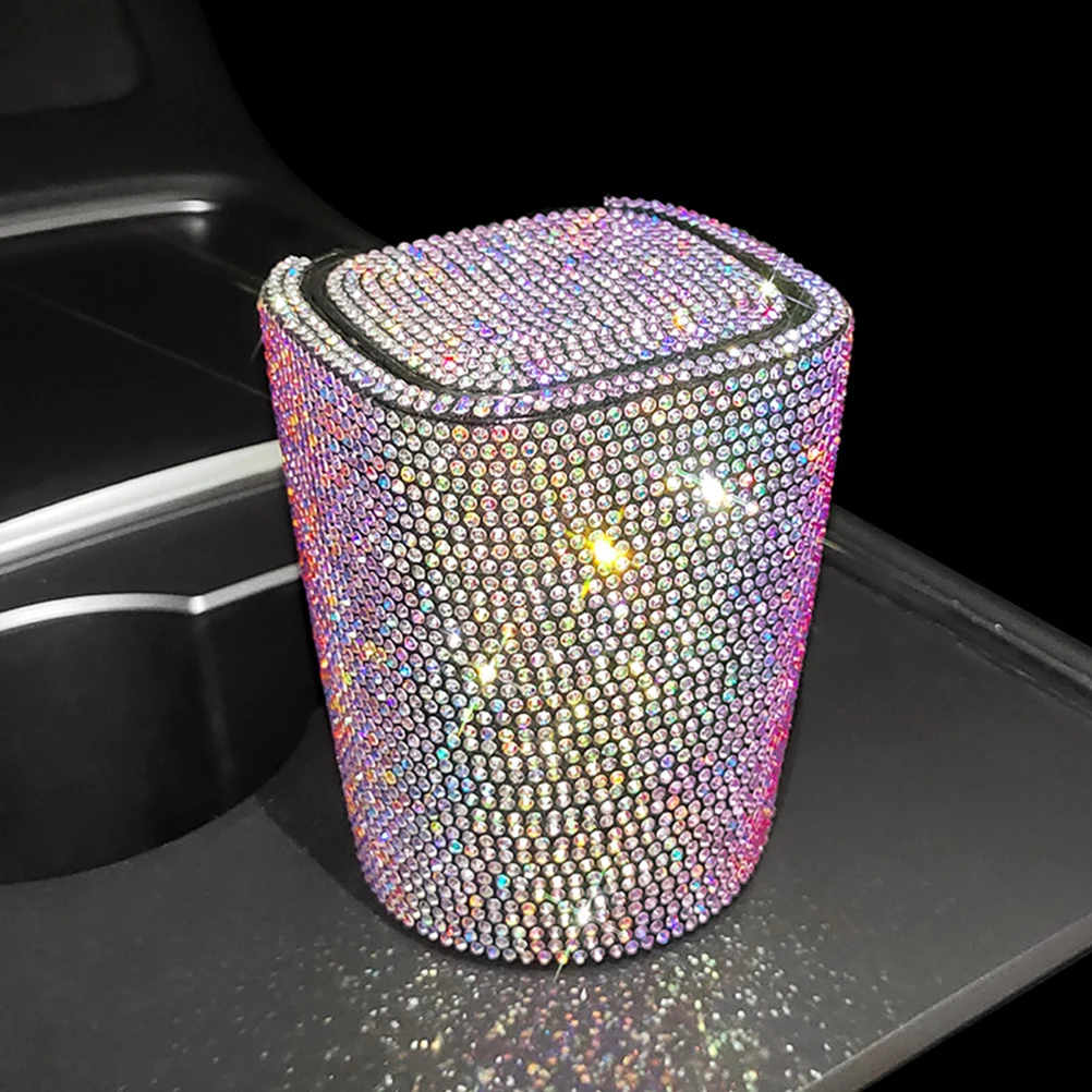 

Colored Diamond Ashtray Car Bling Plastic Rhinestone Lid Easy Open Compact Multi Function Automotive Home Office Fits Cup Holder