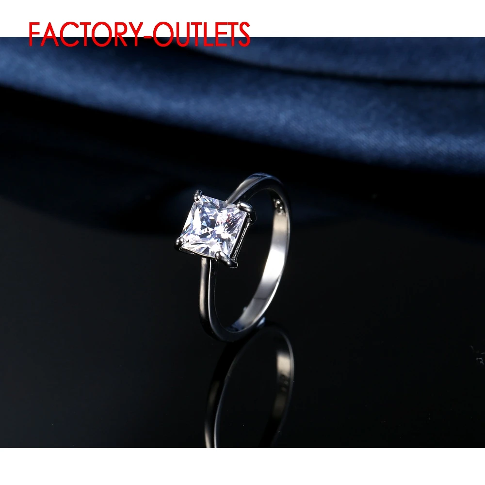 Genuine 925 Silver Bridal Ring Fashion Jewelry Square Cubic Zirconia Prong Setting Gift For Women Girls Engagement Anniversary