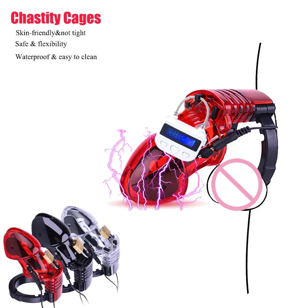 Electric Shock CB6000 Cock Cage Sex Ball Stretcher BDSM Timer Lock Chastity Belt Penis Ring SM Male Sex Tools Electro Stimulator view 2