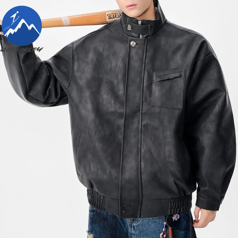 Maxbarley Men Leather Jacket High Quality Design Riding  Leisure Pocket Lapel PU Coat Male Thin Leather Clothing Motorcycle Coat