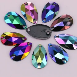 100pcs Matellic Jet Colors AB RESIN Teardrop Sew On Rhinestones Flatback Tear Drop Sewing Stones for DIY Clothing Decorations