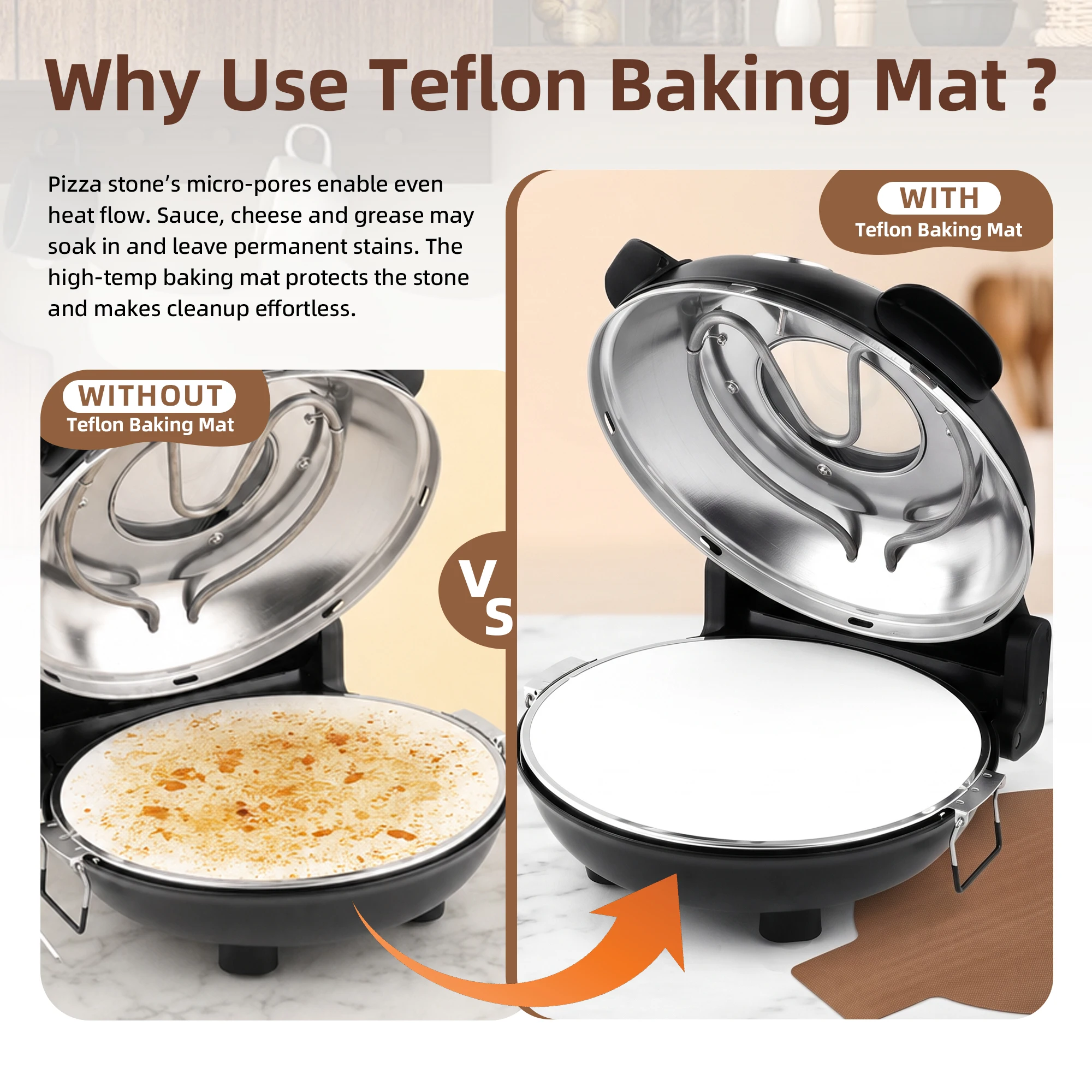 12 Inch Round PTFE Baking Mat With Dual Handles Heat Resistant Non‑stick Oven Liner For Home Pizza Maker Baking Accessory view 6
