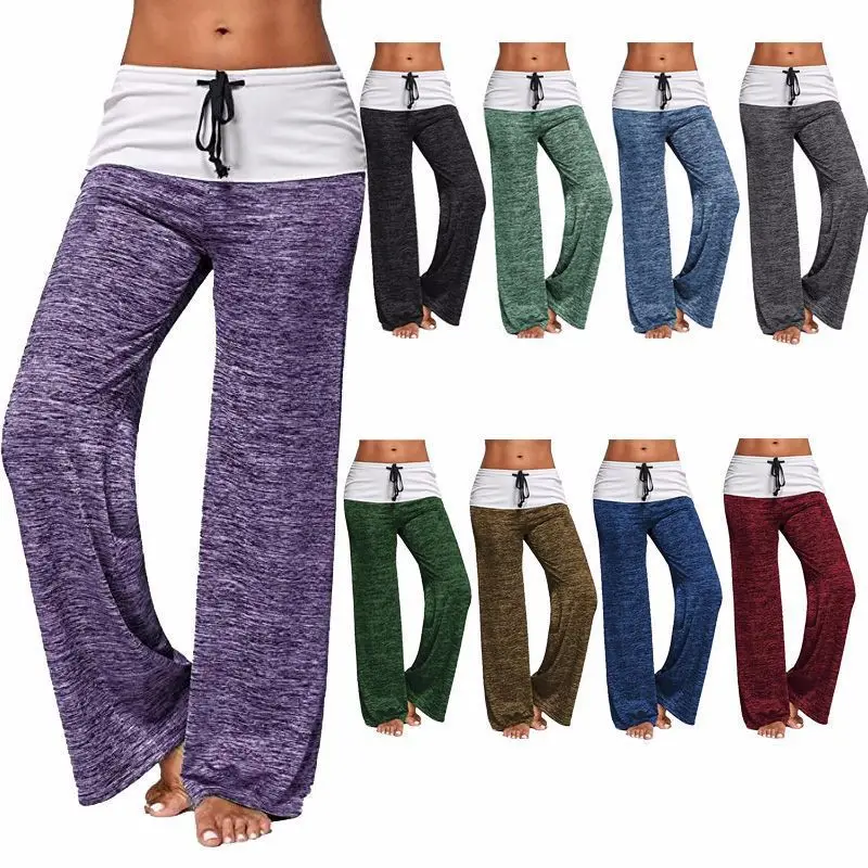 Ebaywish Best Selling Yoga Pants Quick Dry Sporty Wide Leg Casual Outdoor Trousers for Women mid Waist PVC Blend Material
