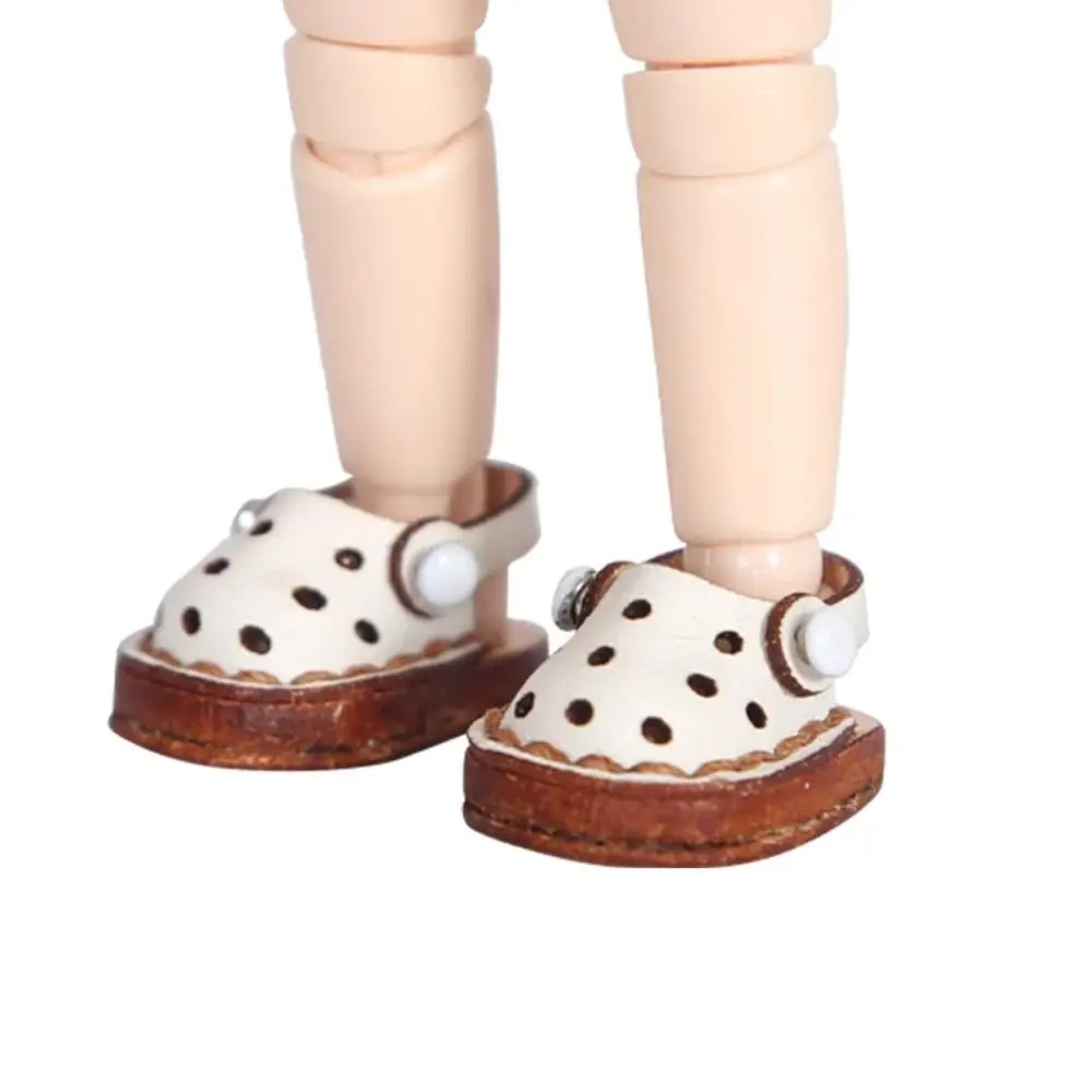 

1Pair Sandal Ob11 Handmade Shoes Dress Up Cowhide Casual Hole Doll Shoes Mini Cute Sandals Holala Boots Playing House