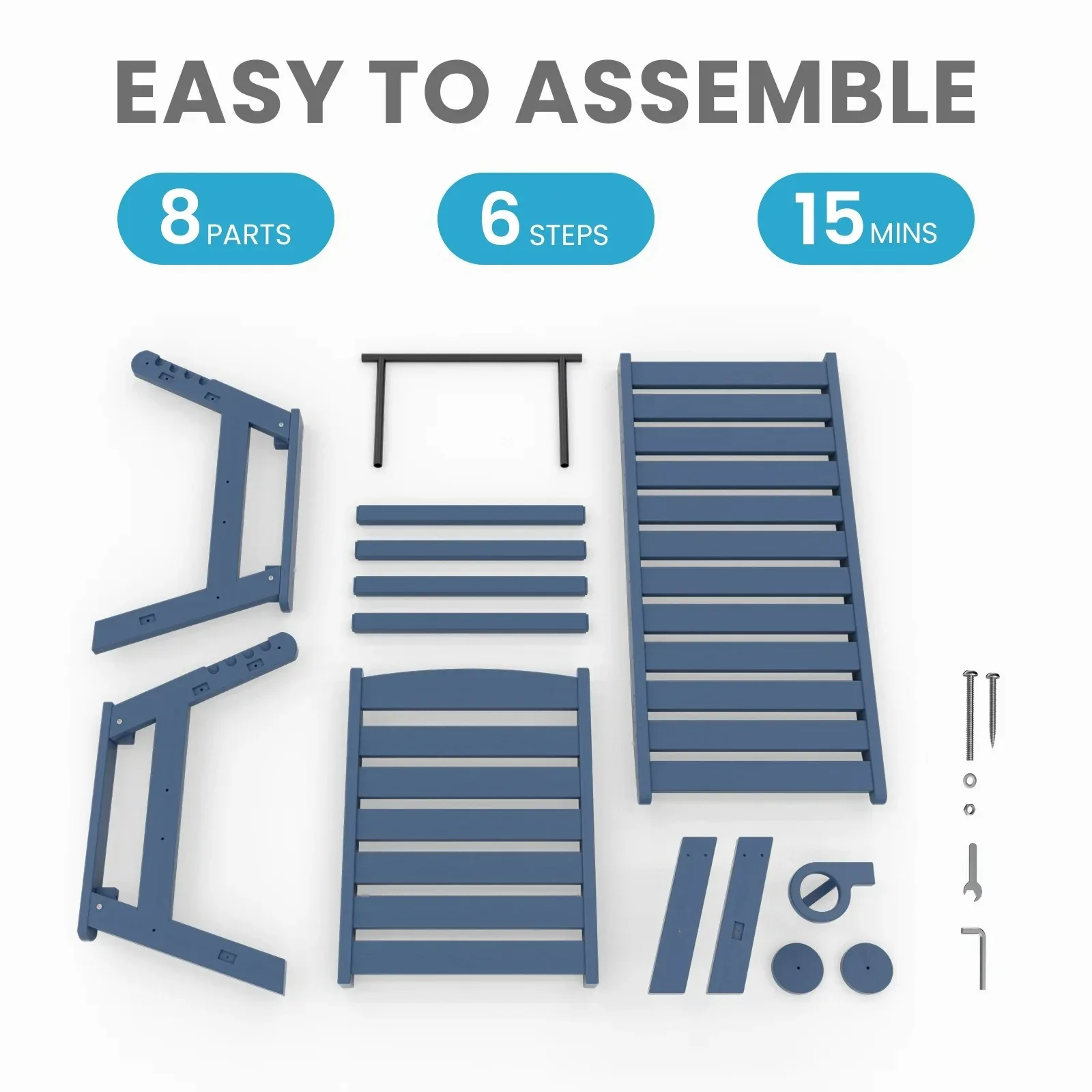 Adjustable Lounge Chair, HDPE Frame, 5-Position Backrest, Cup Holder, Removable Rollers, Anti-Fade, Easy Assembly