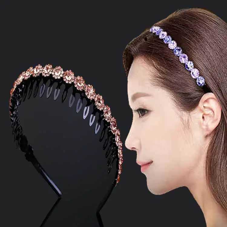 New fashion simple Boutique luxury Anti-skid pearls headband with teeth  rhinestones Hairband for Woman Girls Hair Headwear