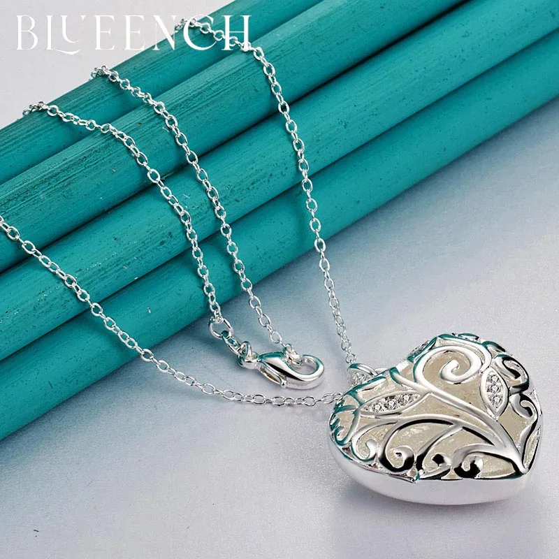 

Blueench 925 Sterling Silver Love Stereo Pendant Necklace for Women Proposal Wedding Fashion Jewelry