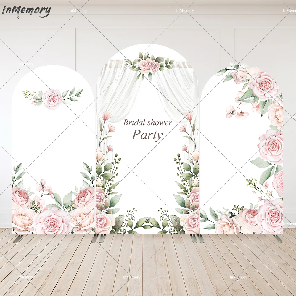 

White Curtains Flower Bridal Shower Arch Backdrop Cover Wedding Party Decoration Arched Wall Photo Background Doubleside