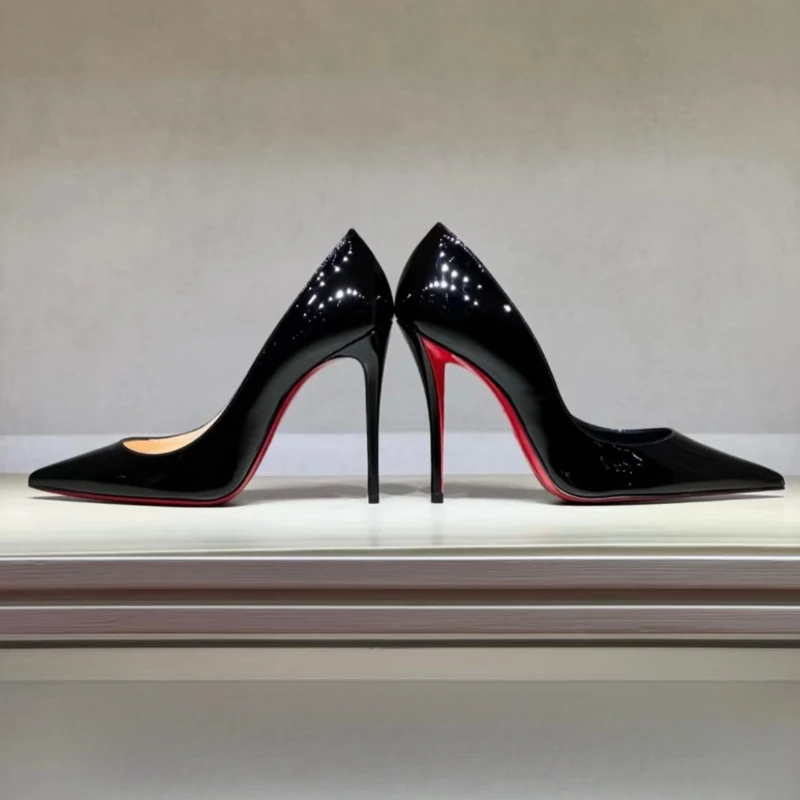 

Women's High Heels, Classic Autumn Nightclub Style, Sexy Red Sole, Pointed Toe, Stiletto Heel, Nude Patent Leather.