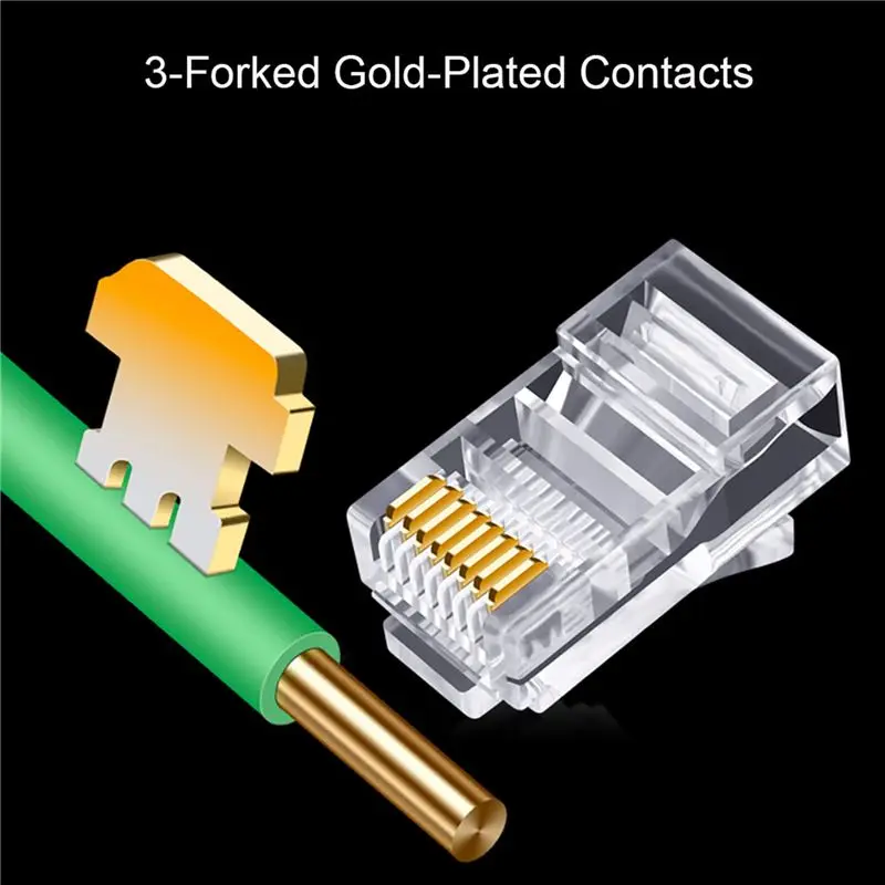 Superior-500Pcs RJ45 Connector 6U Gold Plated Pass Through Ethernet Cables Module Plug Network RJ-45 Crystal Heads Cat5 Cat5e