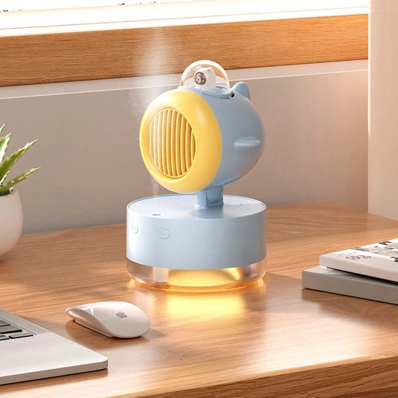 Portable Spray Cooling Fan USB Mini Fan Desktop Turbine Cold Air Humidification Spray Fan Multifunctional Night Light