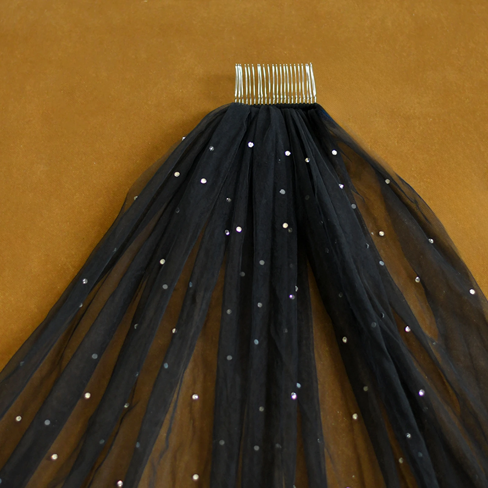 Bridal Veil Fingertip Length Black Rhinestone Sequins Twinkling Starlight Veil Outdoor Wedding Accessories Customizable M127