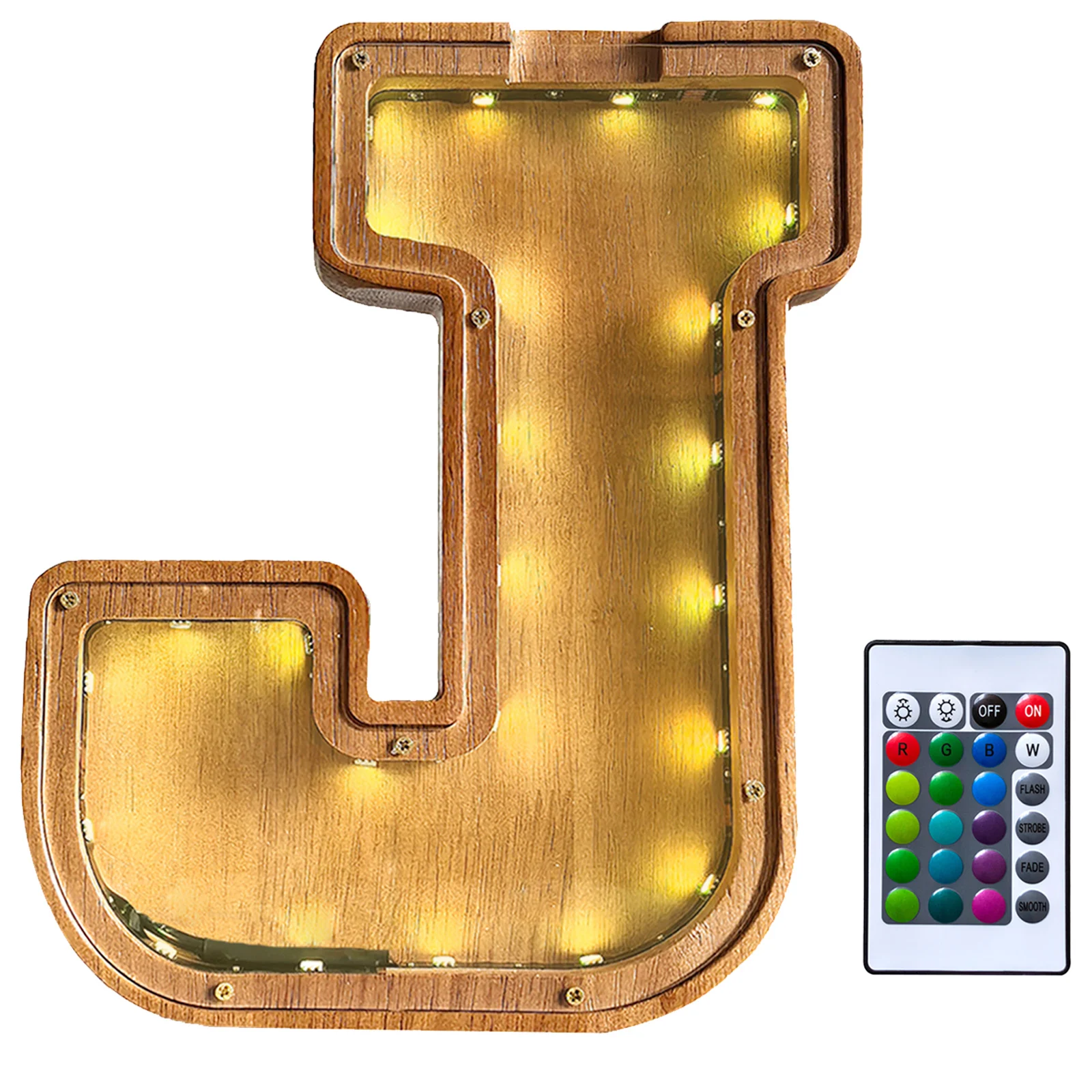 Alcancía con letras de madera con luz LED