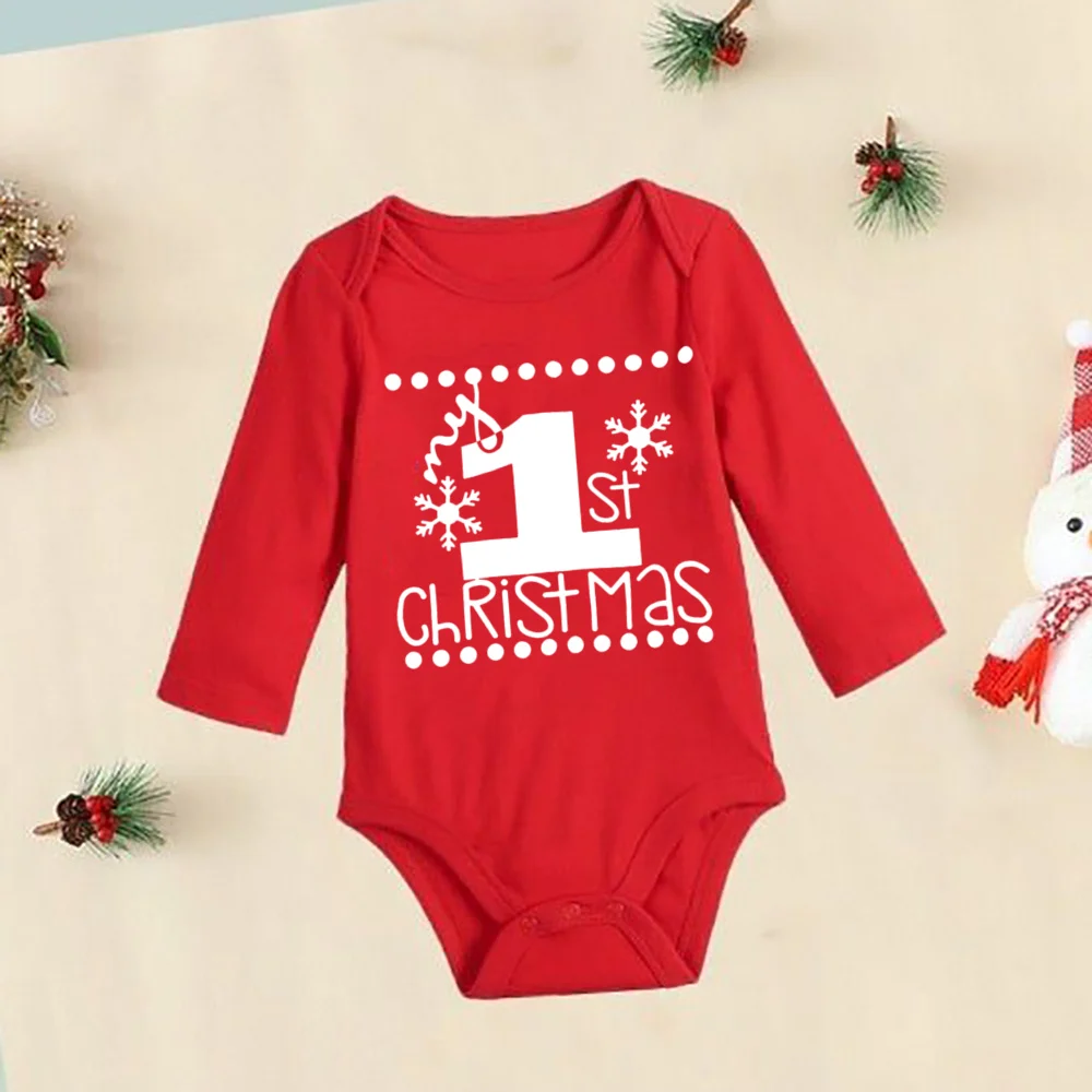 My 1st Christmas Print Baby Red Cotton Romper Infant Boys Girls Unisex Long Sleeve Bodysuit Jumpsuit Clothes Toddler Xmas Outfit