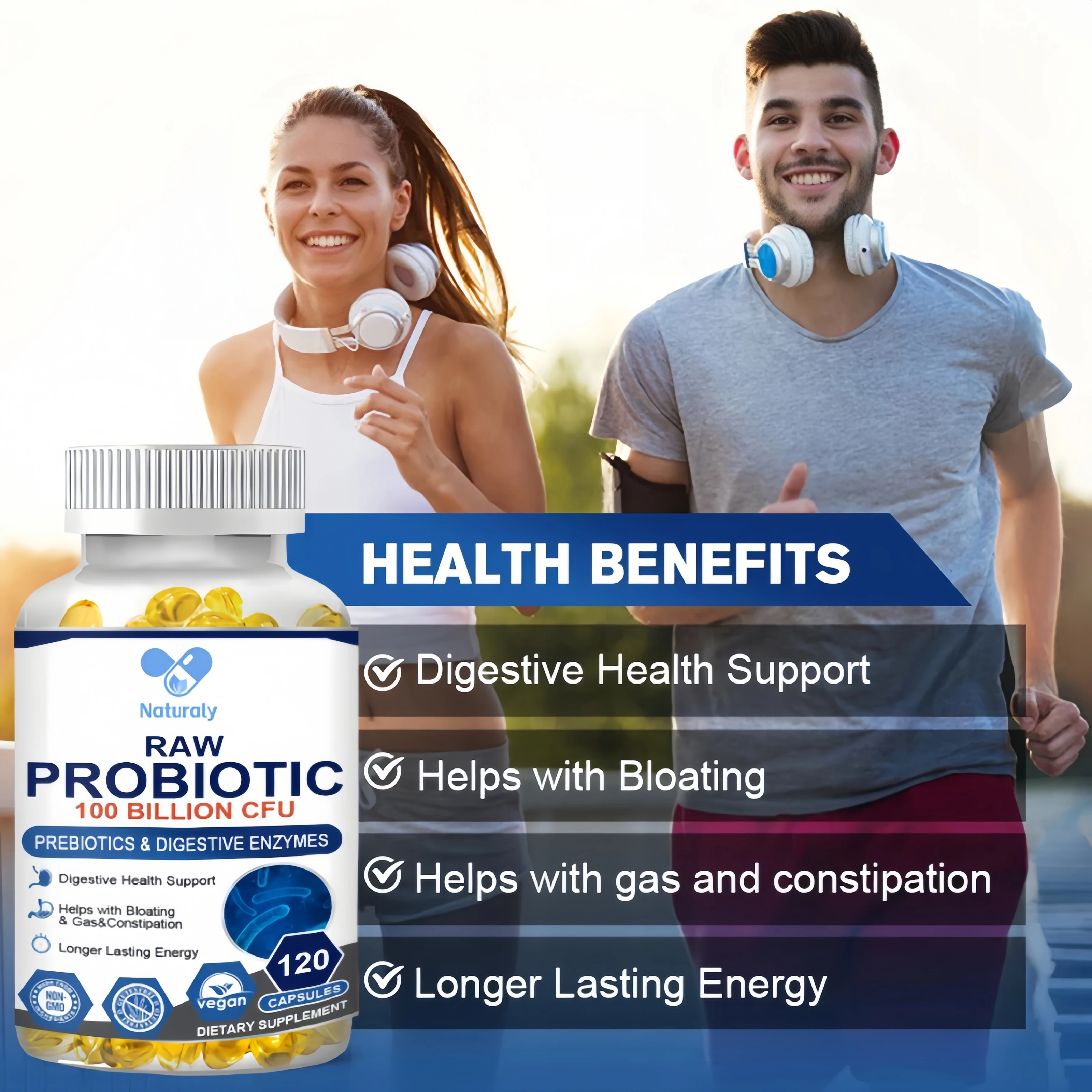 Organic Enzymes Probiotic Capsule 100 Billion CFU Probiotics Nutrient Digestion&Gut Health for Adults Women&Men