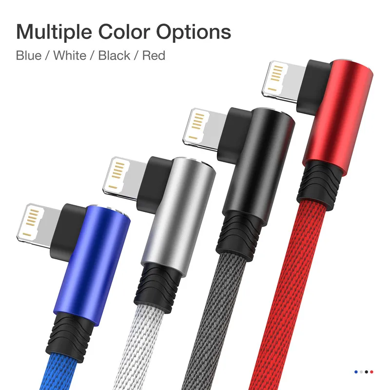 90 Degree USB Cable For iPhone 11 12 13 14 Pro X XR Max SE 6s 7 8 Plus Mobile Phone Lead 3m Fast Charging Cord Data Charger Wire