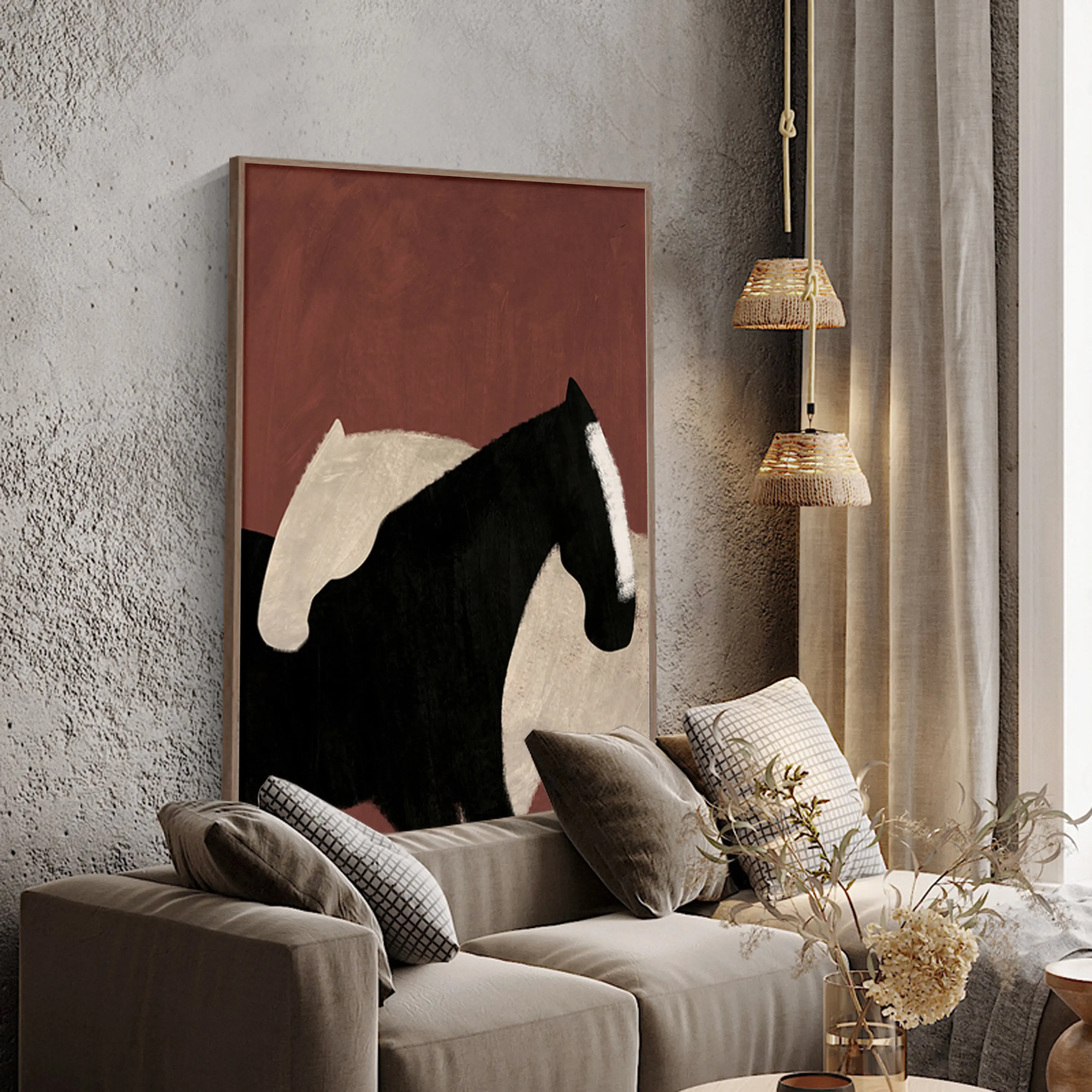 

New Abstract Large Sizes 100% Hand painted horse minimalist Multicolor animal Oil canvas painting for Modern living room decor