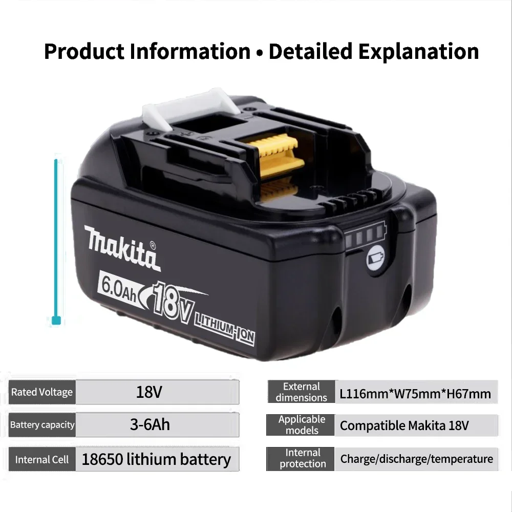 Batería de litio de repuesto 100% Original Makita 6Ah/5Ah/3Ah para Makita 18V BL1830B BL1850B BL1850 BL1840 BL1860 BL1815