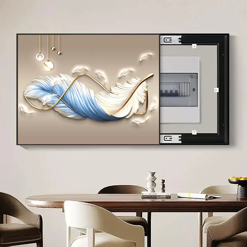 Decorative painting occlusion free punching distribution box feather hanging painting modern simplicity